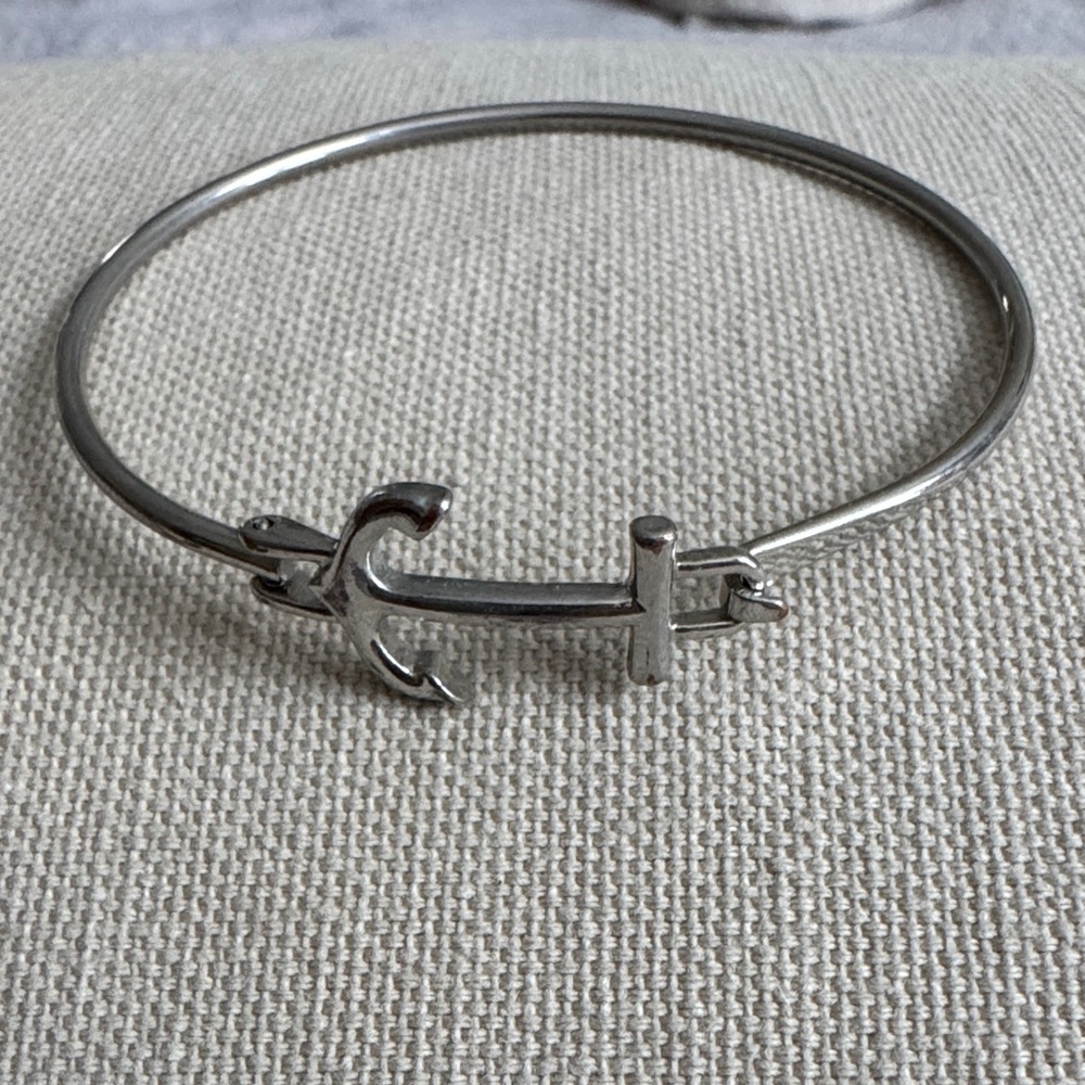 Silver Anchor and Cross Bangle Bracelet